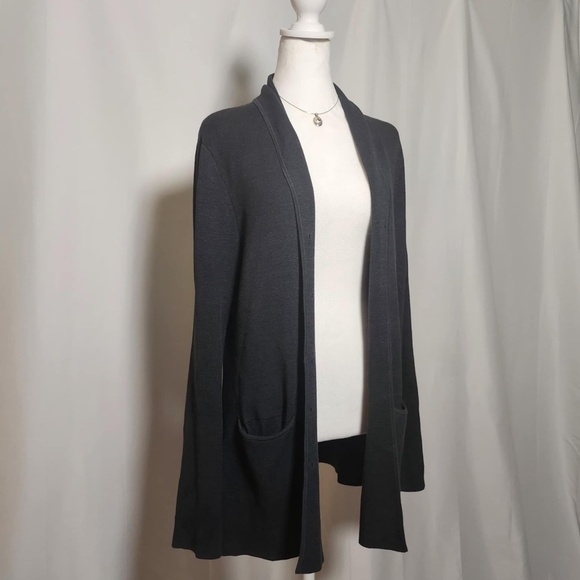 Eileen Fisher Heavyweight Silk Gray Rolled Collar Pocketed Cardigan Sweater M - Picture 5 of 9
